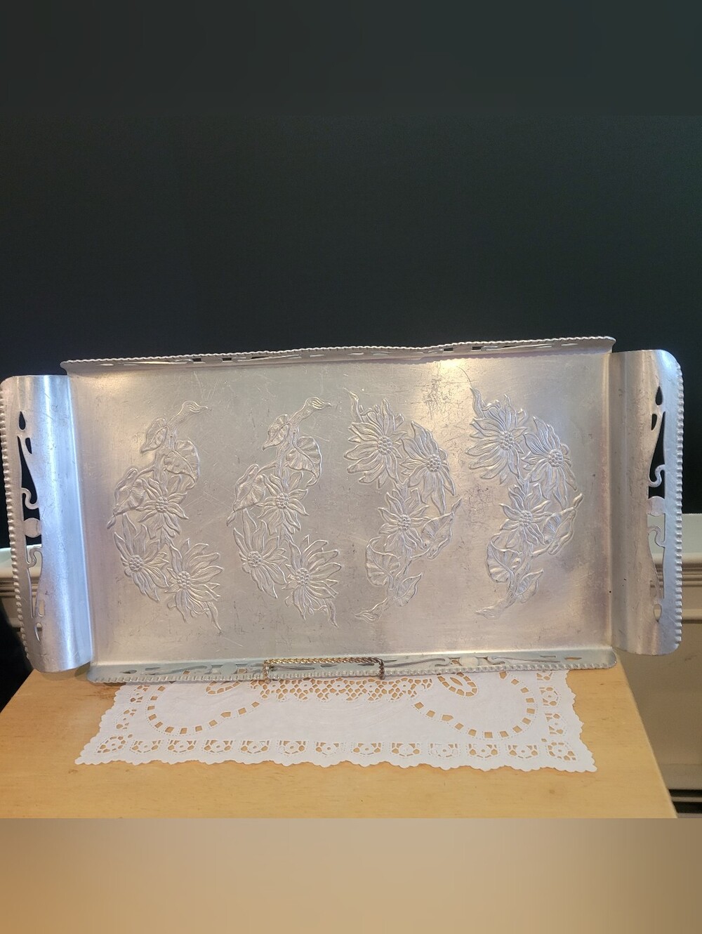 Farber & Shlevin Hand Wrought Aluminum Serving Tray W Handles #1763 Vintage 20"L